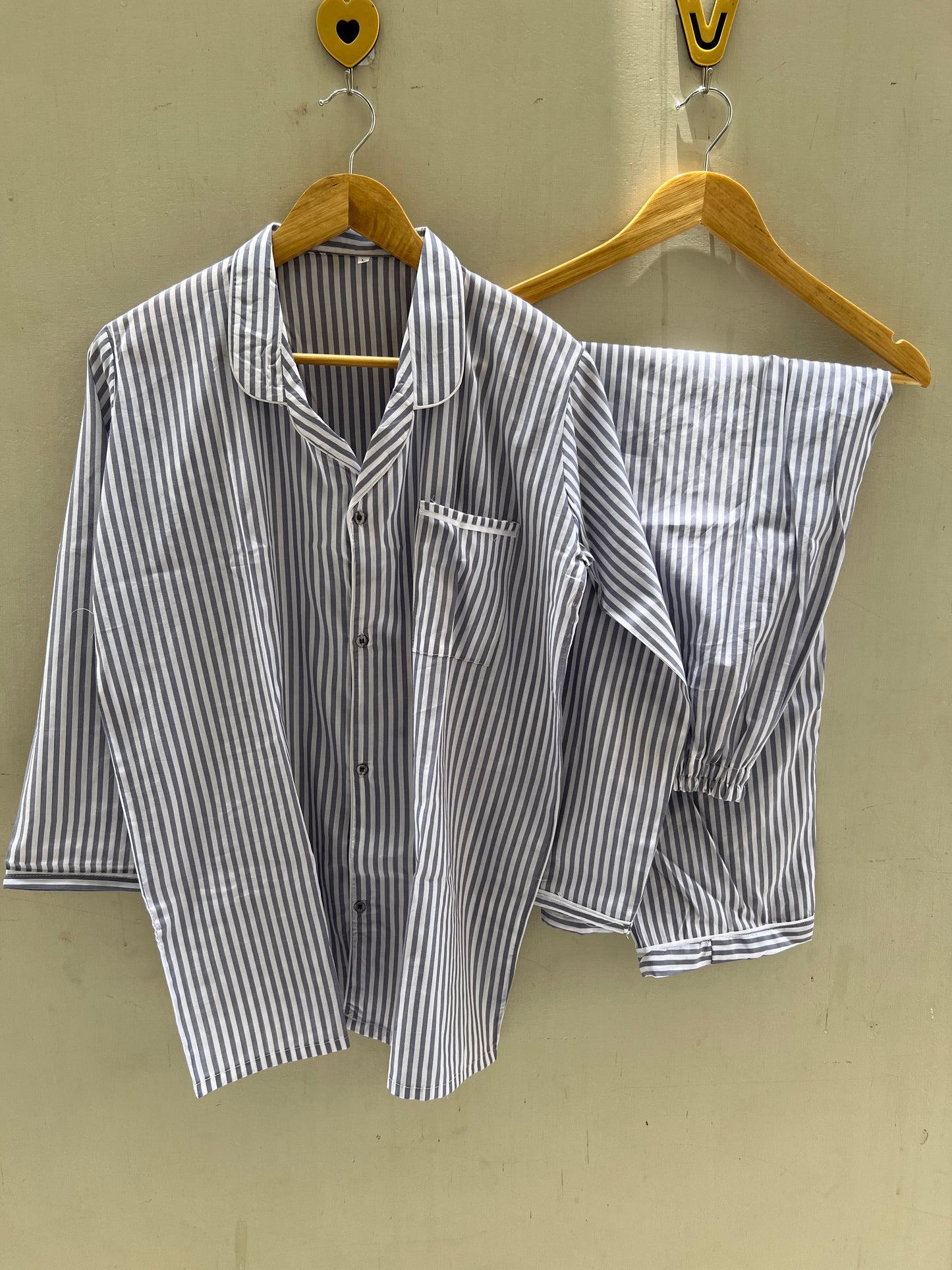 Grey stripes cotton pj suit
