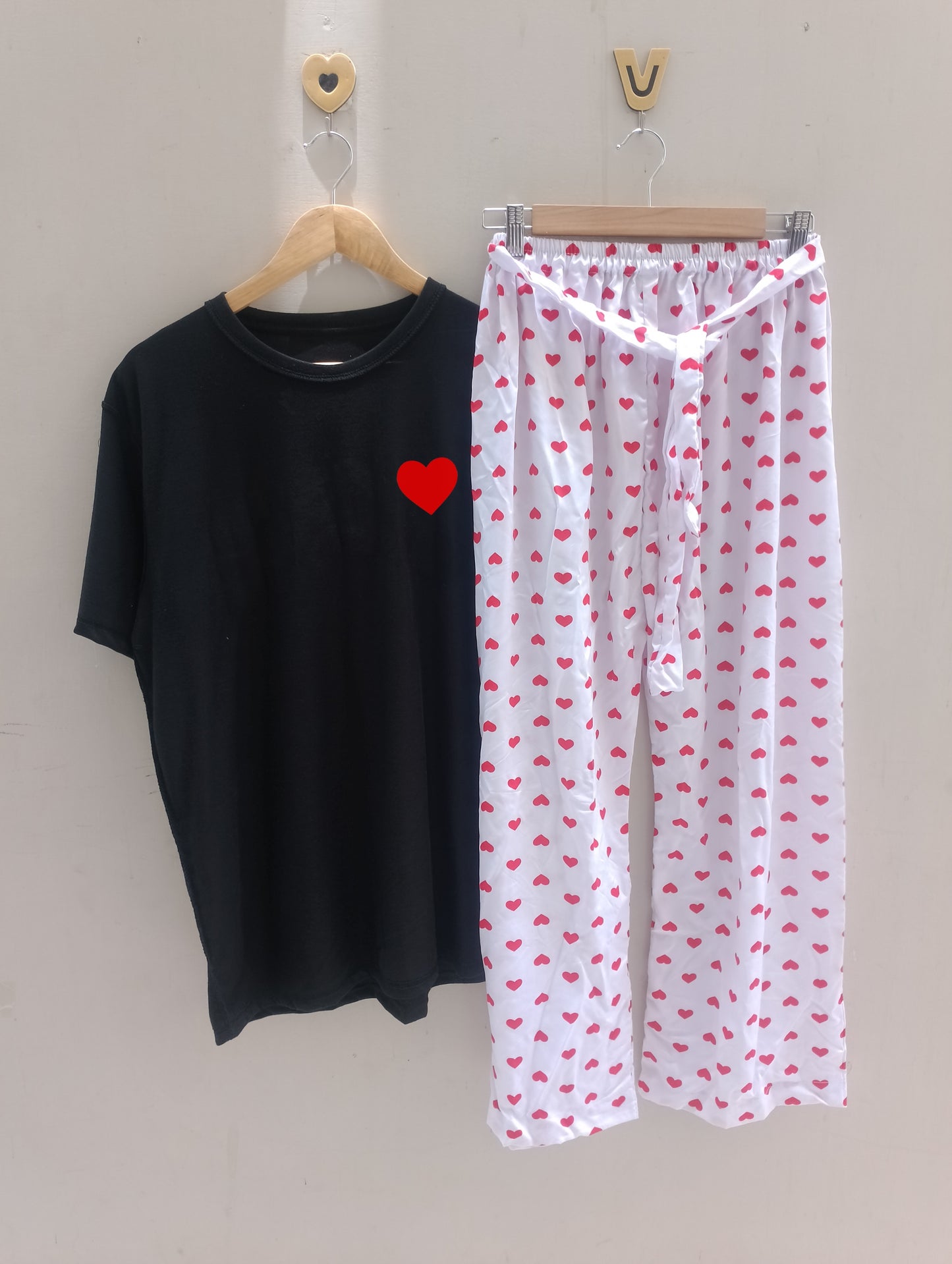 Red hearts plazo t-shirt set