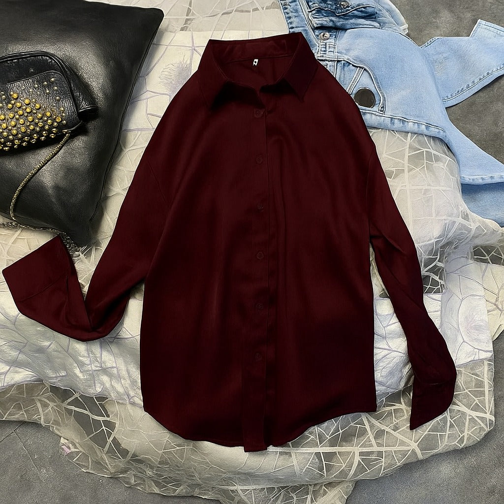 Maroon button down silk shirt