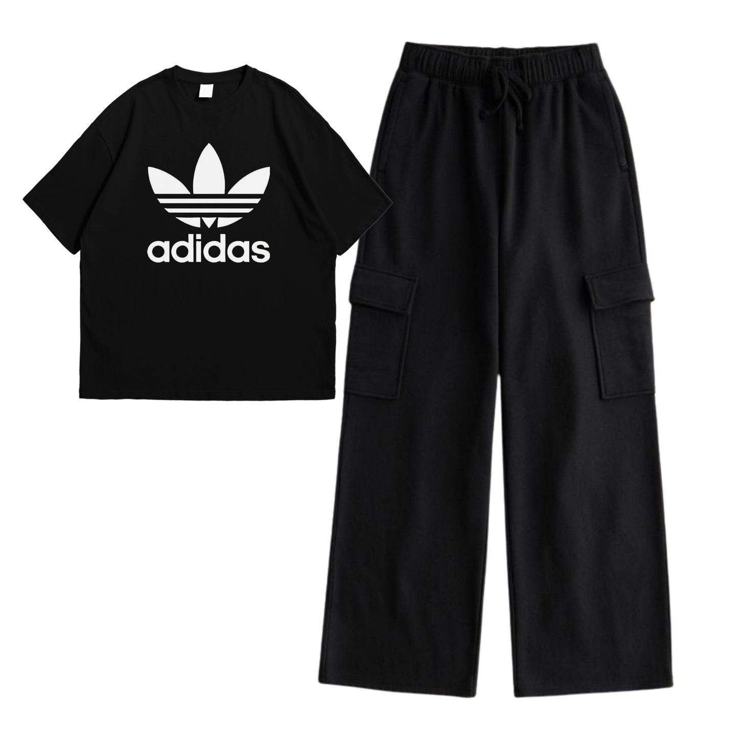 Black adi t-shirt with cargo trouser set