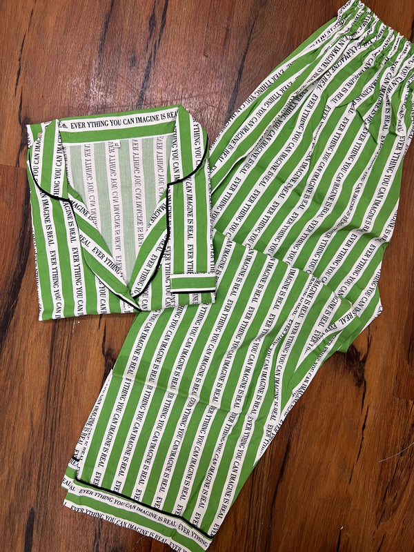 Green writing summer linen pj suit
