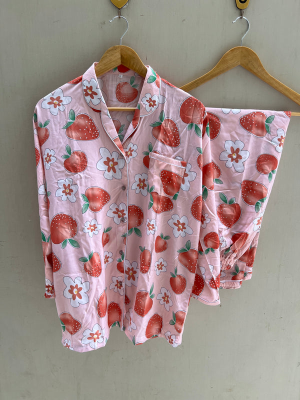Pink strawberries summer linen pj suit