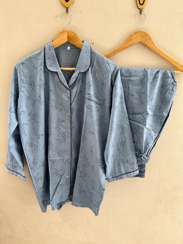 Blue pedal cotton pj suit
