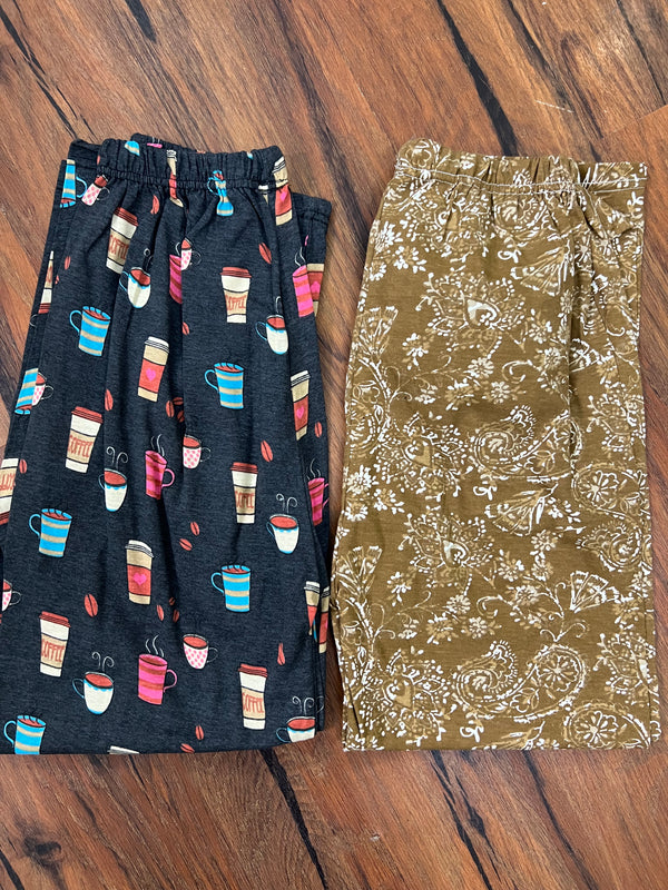 Pack of two cotton jersey trousers ( coffee -brown leaves)