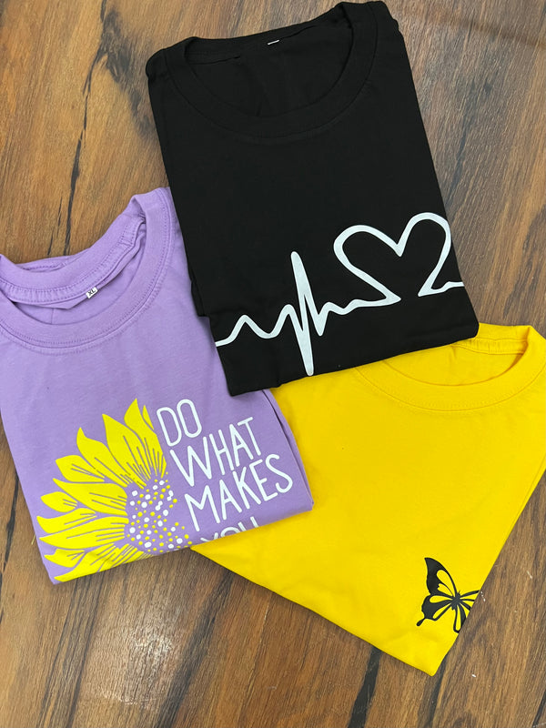 Pack of three t-shirts extra large size ( do what - butterfly - heartbeat)50% off