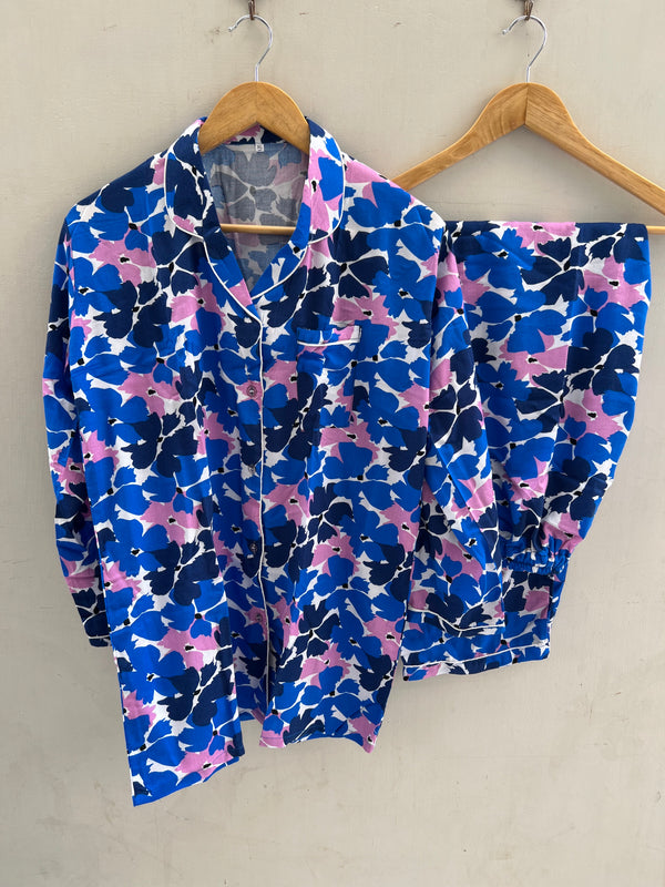 Blue florals summer linen pj suit
