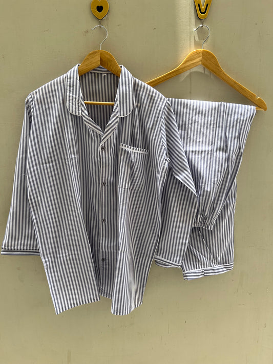 Grey stripes cotton pj suit