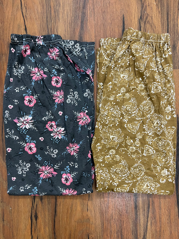 Pack of two cotton jersey trousers (brown pattern - black flowers)