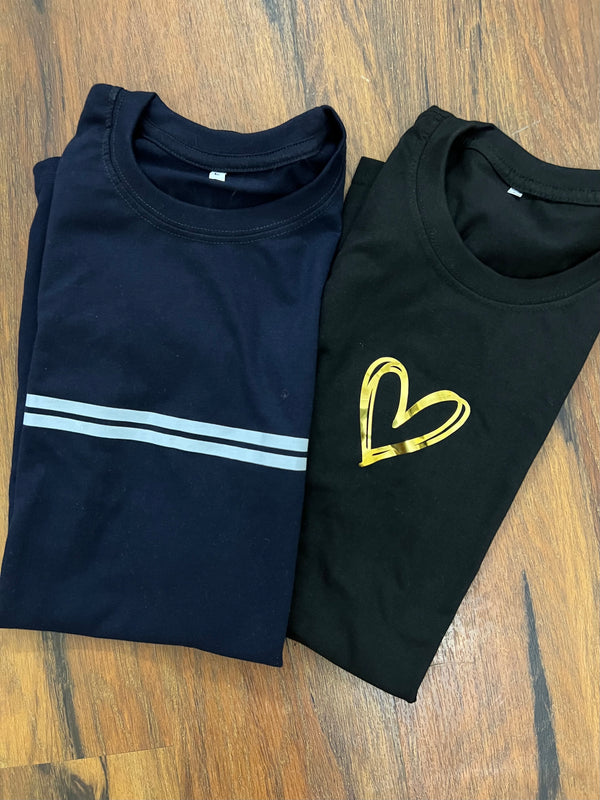 Pack of two t-shirts large size ( stripes - golden heart)50% off