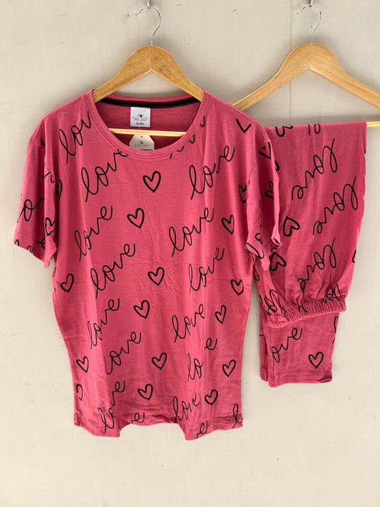 Pink love cotton jersey nightsuit