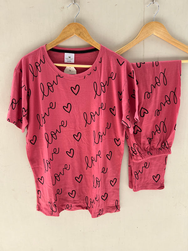 Pink love cotton jersey nightsuit