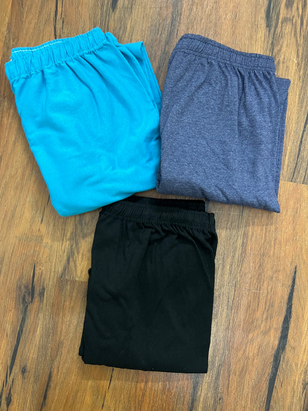 Pack of three plain cotton jersey trousers ( sky - grey - black)
