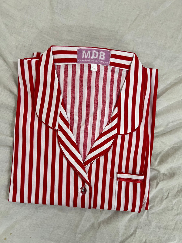 Red stripes cotton pj suit