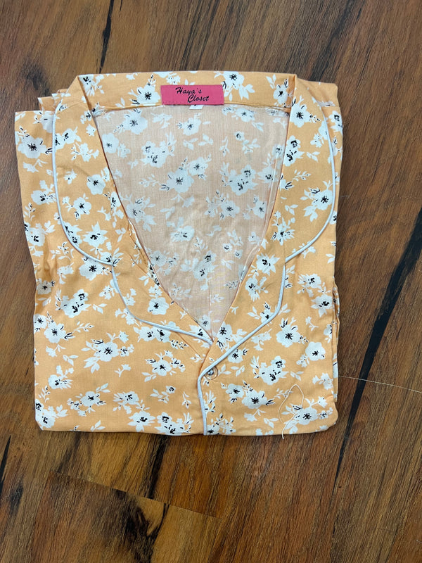 Peach floral summer linen pj suit