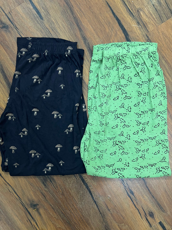 Pack of two cotton jersey trousers ( mushrooms - green leaves)