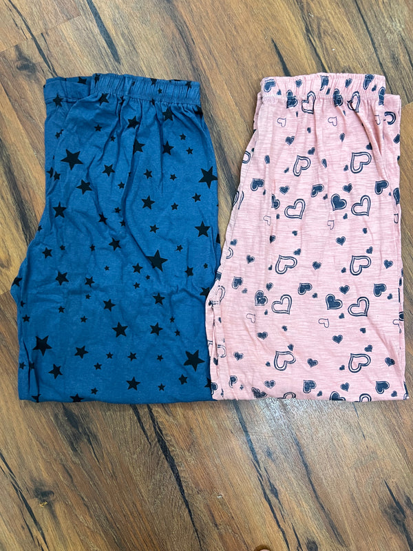 Pack of two cotton jersey trousers ( blue stars - pink hearts)