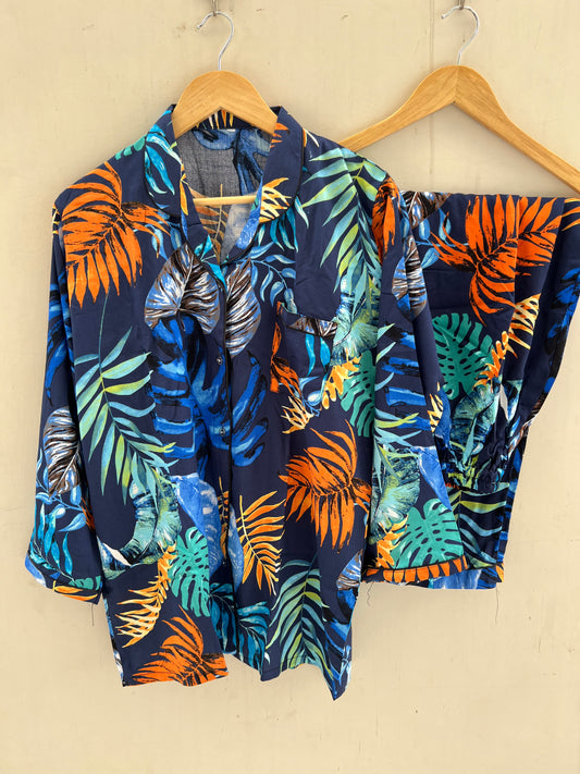 Jumbo leaves summer linen pj suit