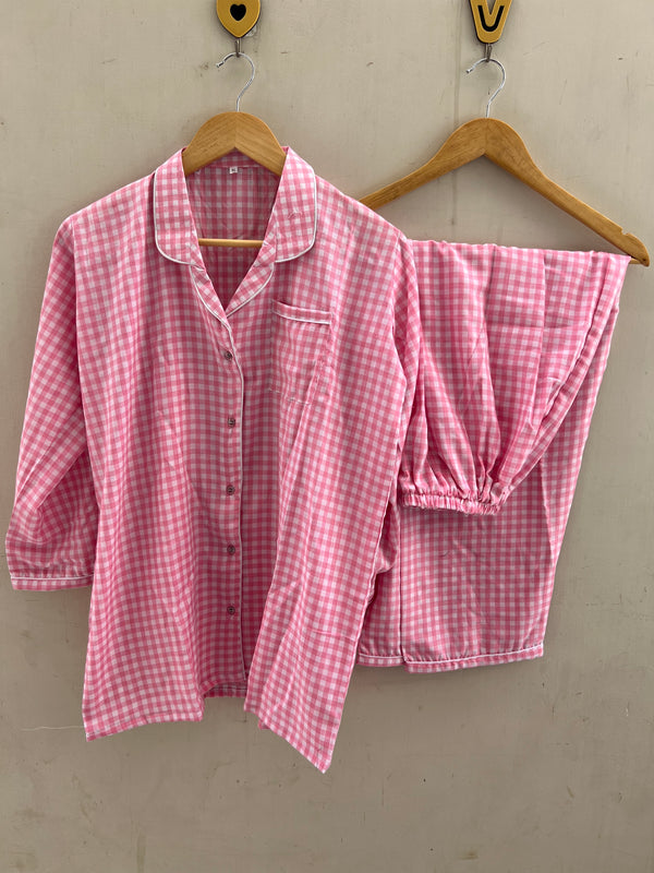 Pink mini checks cotton pj suit
