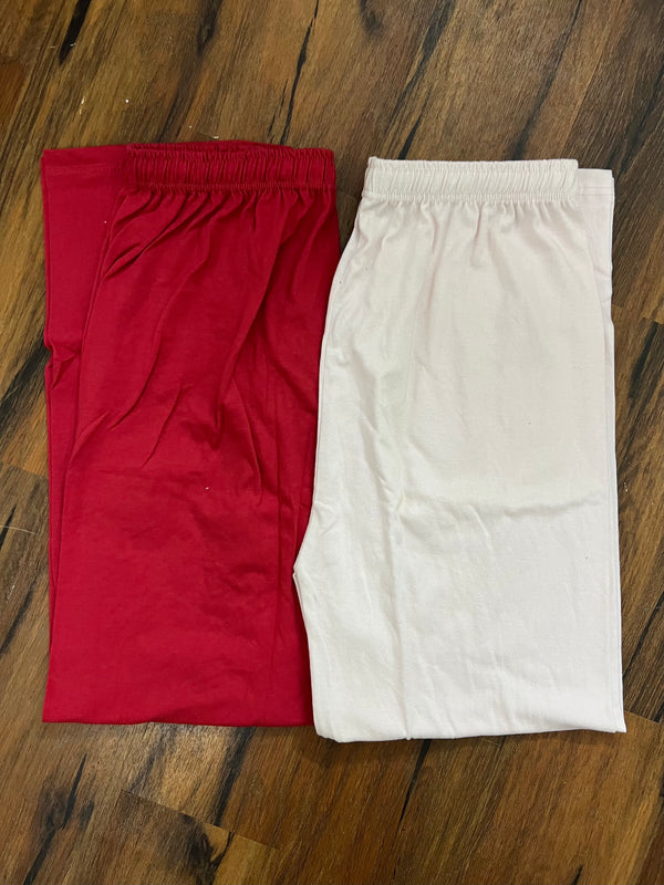 Pack of two plain cotton jersey trousers ( red - off white)