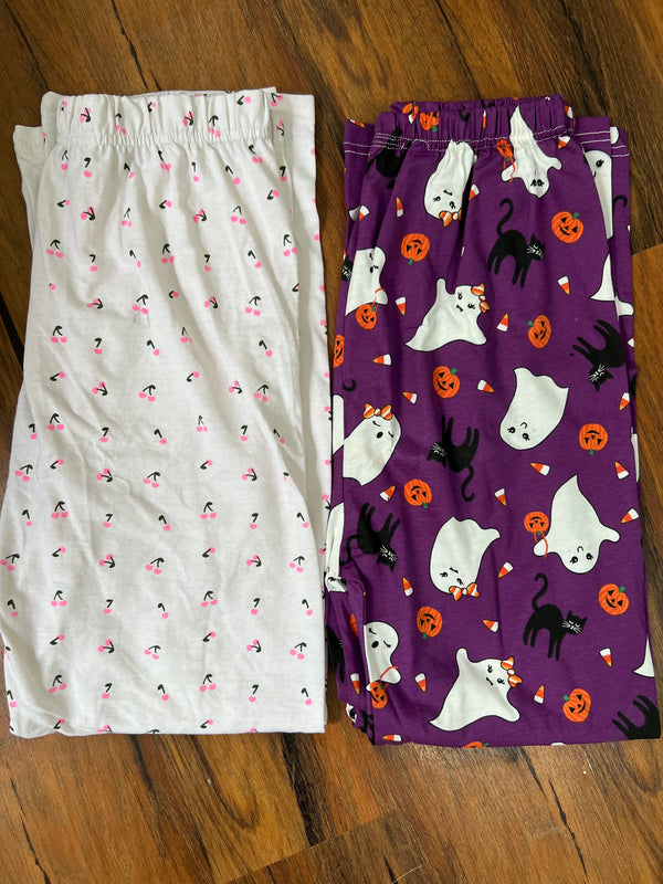 Pack of two cotton jersey trousers ( purple cats - cherries)