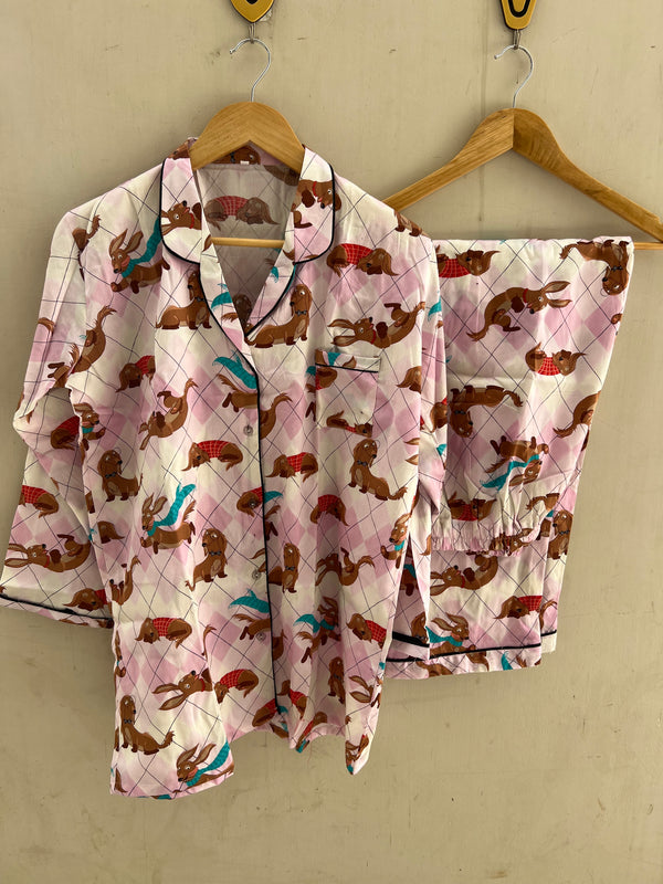 Pup print cotton pj suit