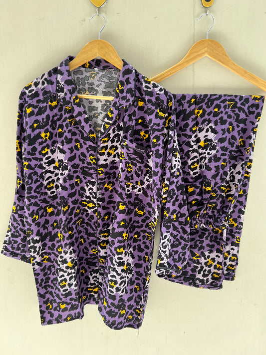 Purple leopard summer linen pj suit