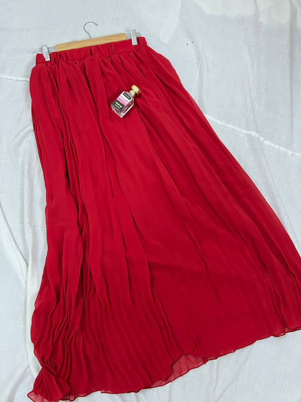 Red long pleated skirt