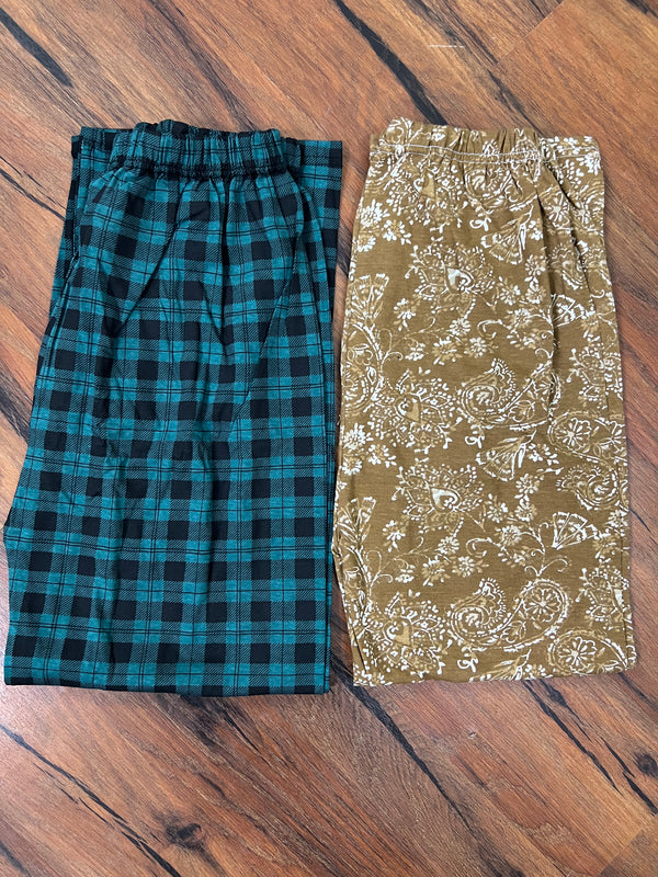 Pack of two cotton jersey trousers ( green check -brown leaves)