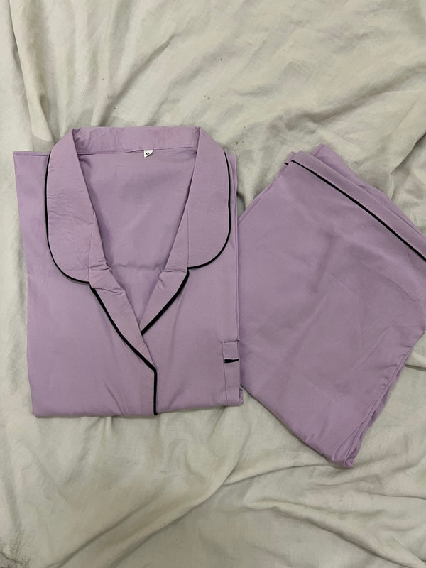 Lilac solid summer linen pj suit