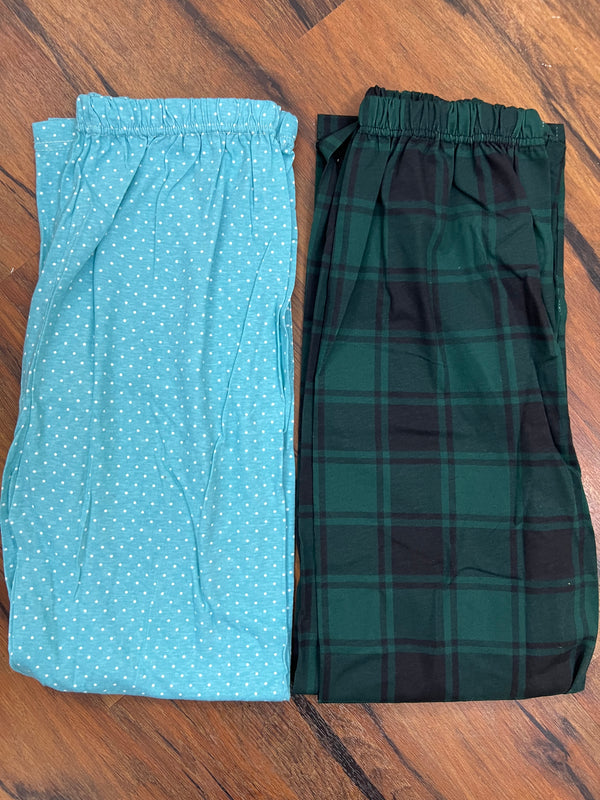 Pack of two cotton jersey trousers ( green check - blue dots)