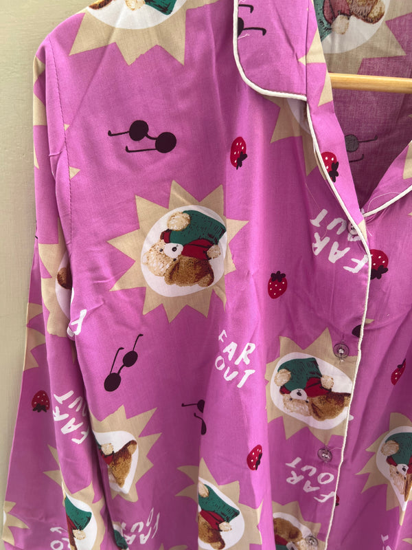 Pink ted bears summer linen pj suit