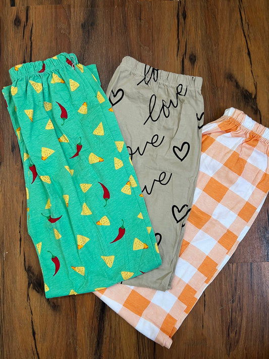 Pack of three cotton jersey trousers (green - grey - orange)