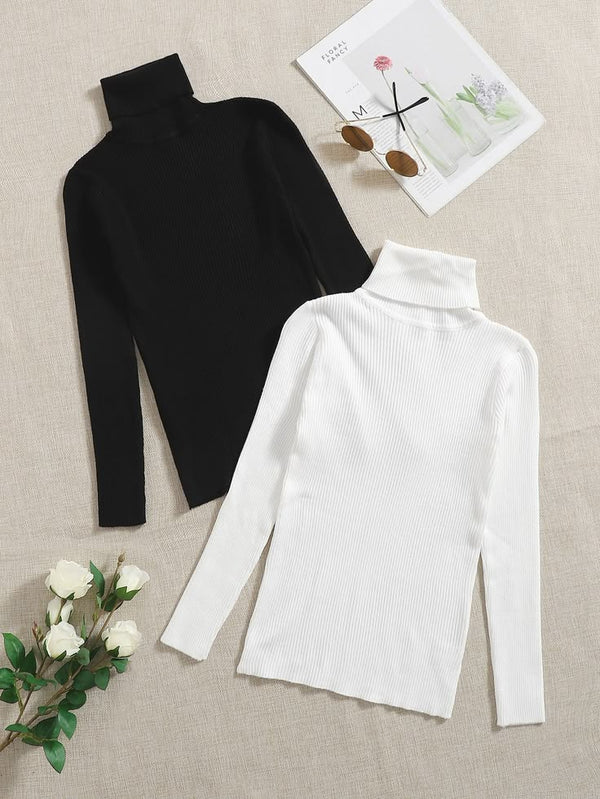 Pack of two ribbed turtleneck (black - white)