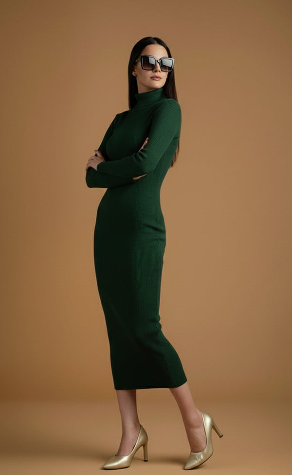 Green highneck bodycon dress
