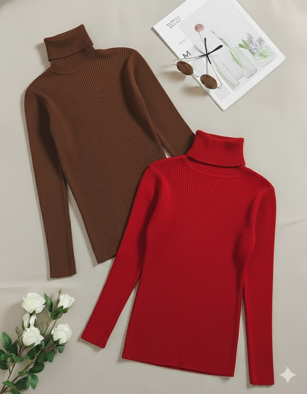 Pack of two ribbed turtleneck (brown - red)