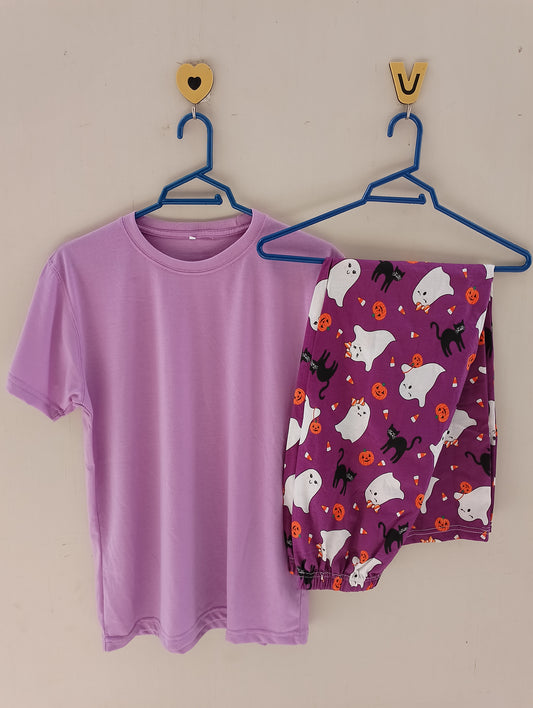 Purple cotton jersey nightsuit