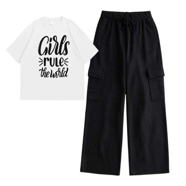 White girls rule t-shirt with cargo trouser set