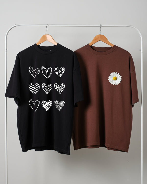 Pack of two drop shoulder t-shirts (daisy - multi hearts)