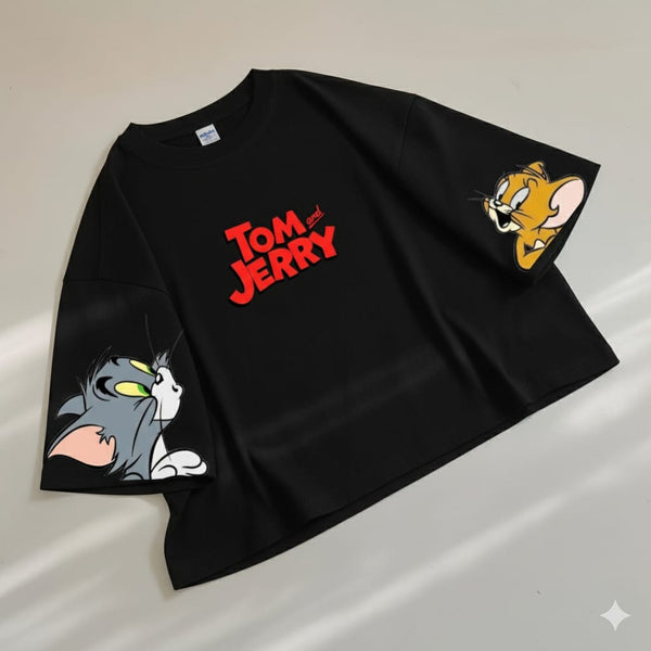 Black Tom and Jerry oversize drop shoulder t-shirt