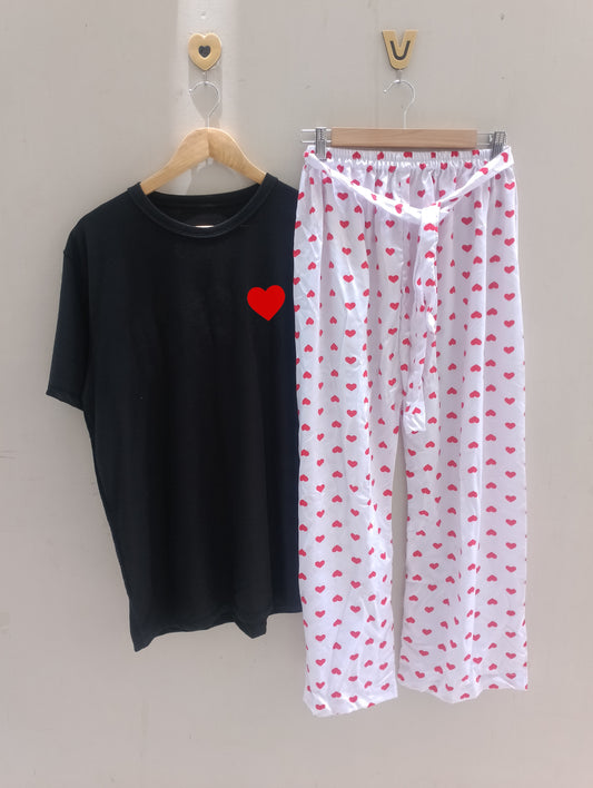 Red hearts plazo t-shirt set