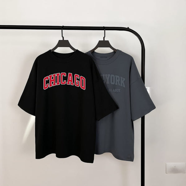 Pack of two drop shoulder oversize t-shirts ( grey NY - black chicago)