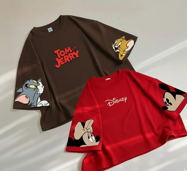 Pack of two oversize drop shoulder t-shirts (disney red - tom and jerry brown)