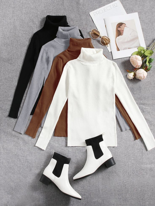 Pack of four ribbed turtlenecks (black - white - grey - brown)