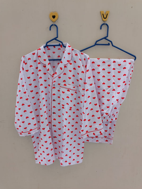Red hearts linen pj suit with scrunchie