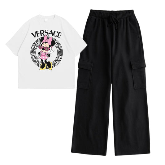 White vers t-shirt with cargo trouser set