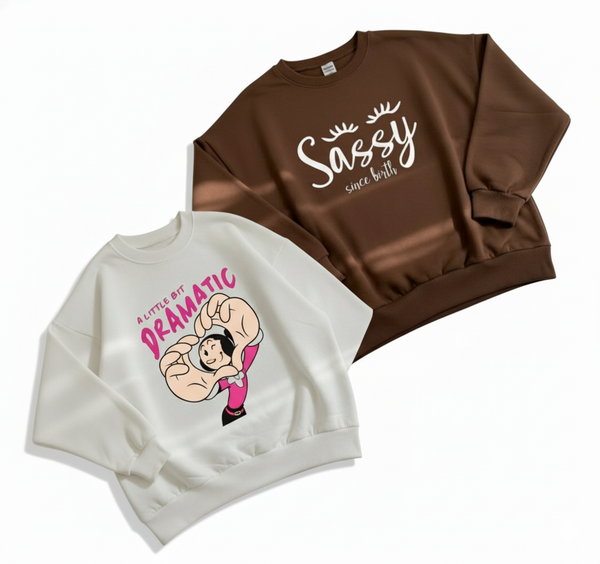 Pack of two sweatshirts (white dramatic- brown sassy)