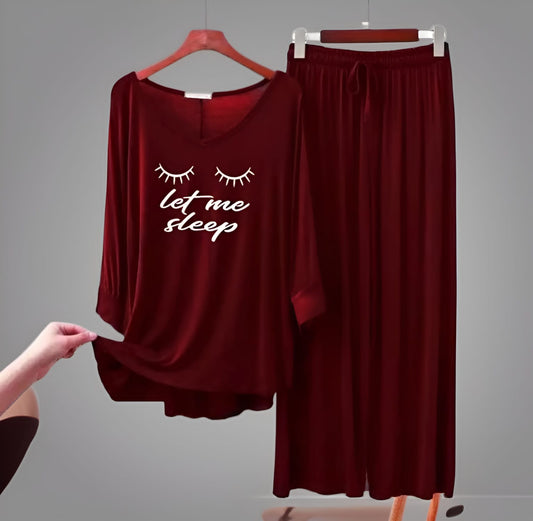 Maroon let me sleep cotton jersey nightsuit