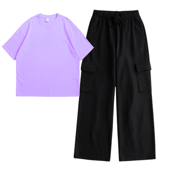 Lilac Tshirt with cargo trouser set