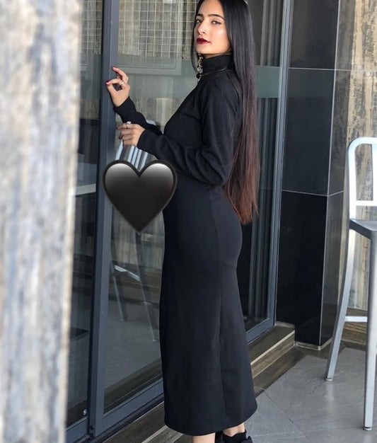 Black highneck bodycon dress