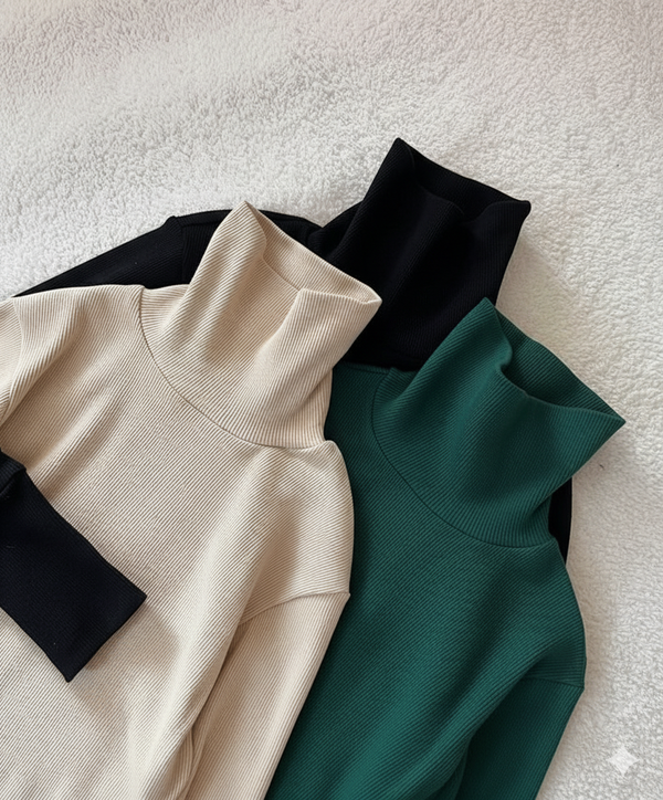 Pack of three ribbed turtlenecks (black - skin - green)